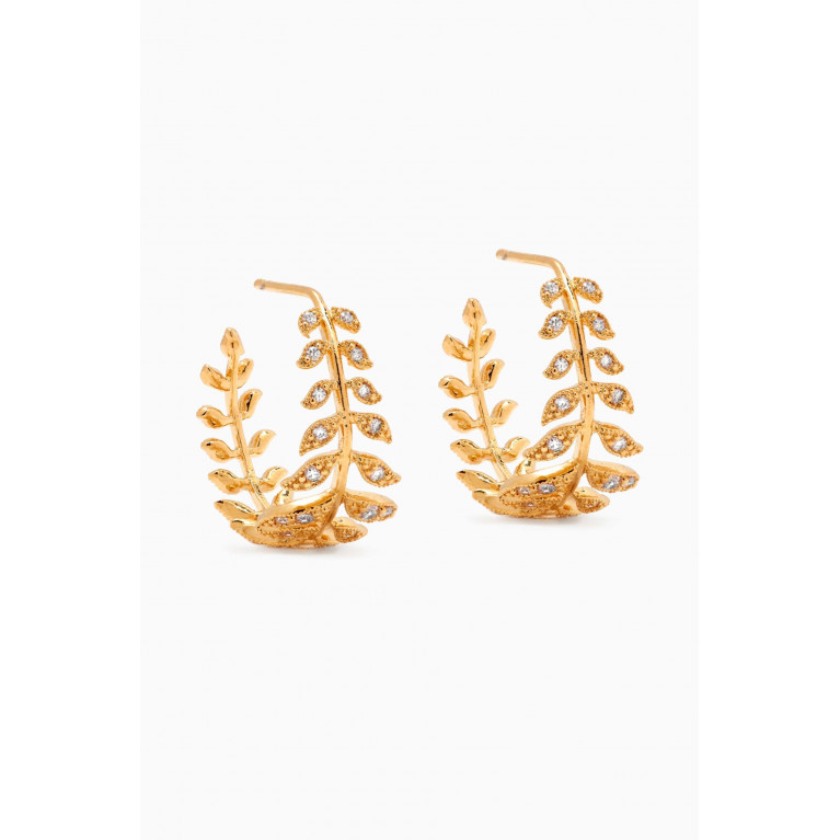 Tai Jewelry - Feather Crystal Hoop Earrings in Gold-plated Brass