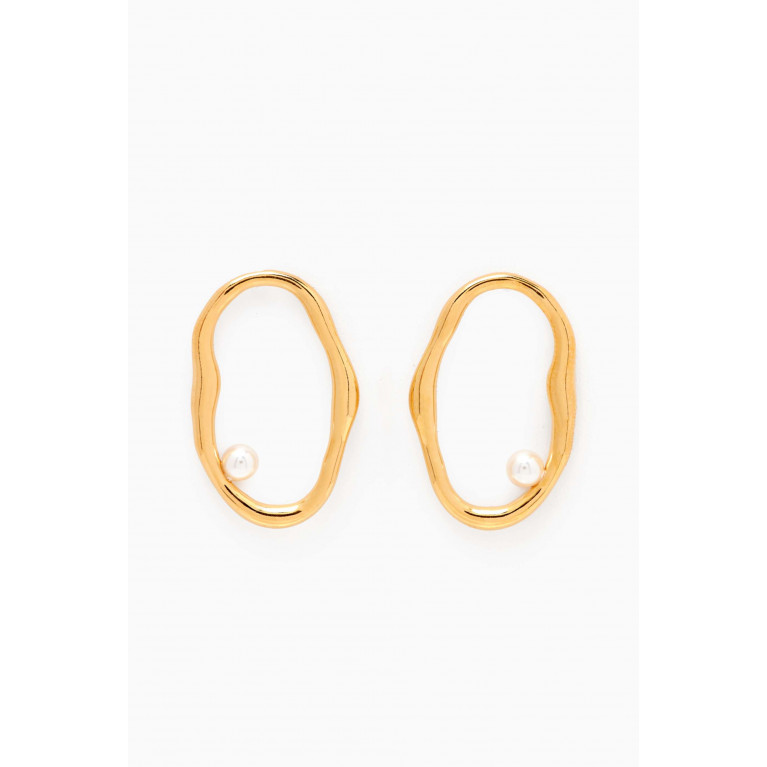 Tai Jewelry - Organic-oval Pearl Stud Earrings in Gold-plated Brass