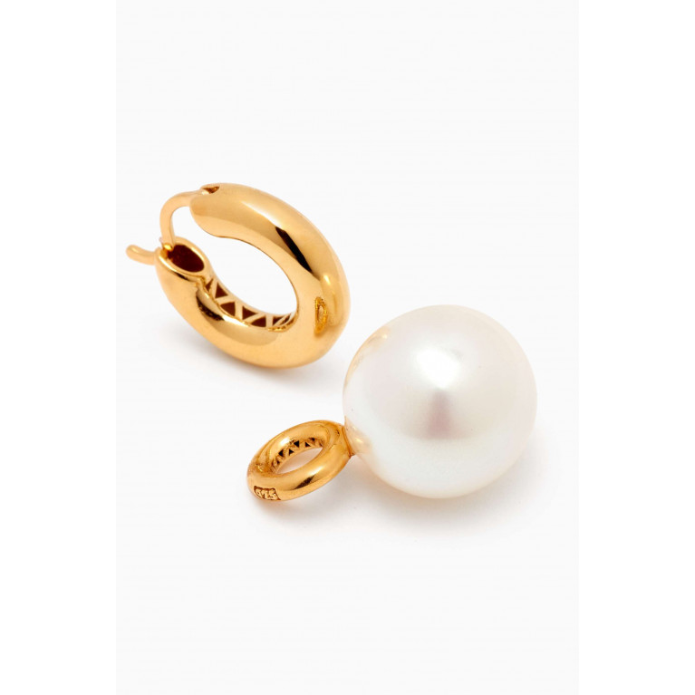 Tai Jewelry - Chubby Pearl Charm Huggies in Gold-plated Brass