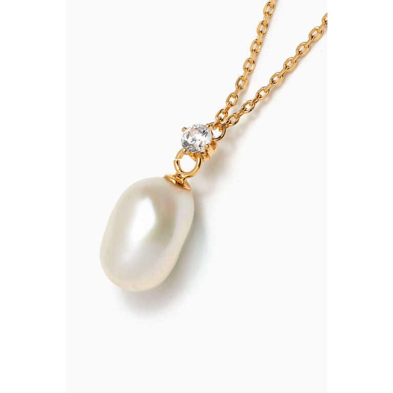 Tai Jewelry - Pearl-drop & Crystal Necklace in Gold-plated Brass