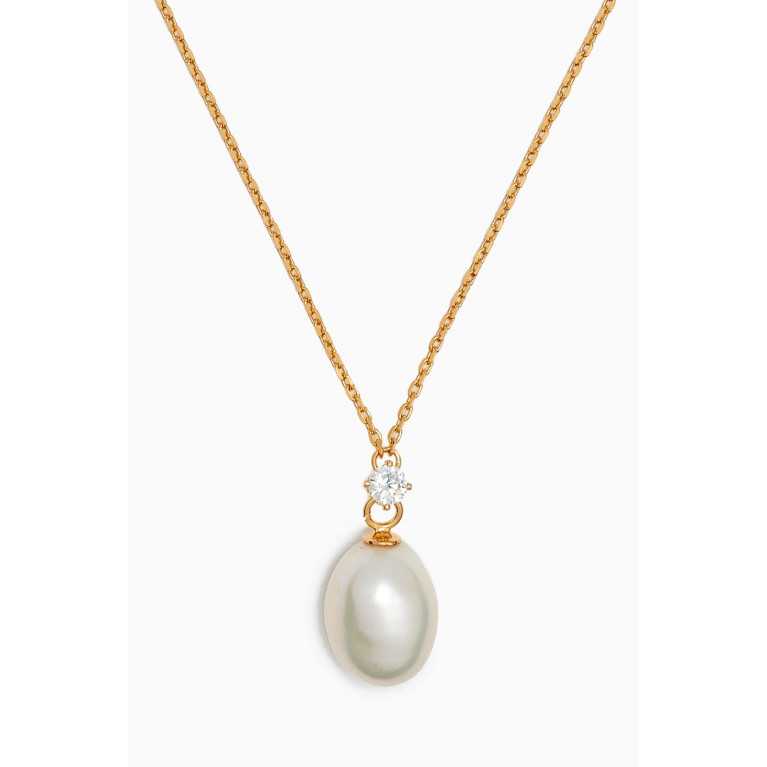 Tai Jewelry - Pearl-drop & Crystal Necklace in Gold-plated Brass