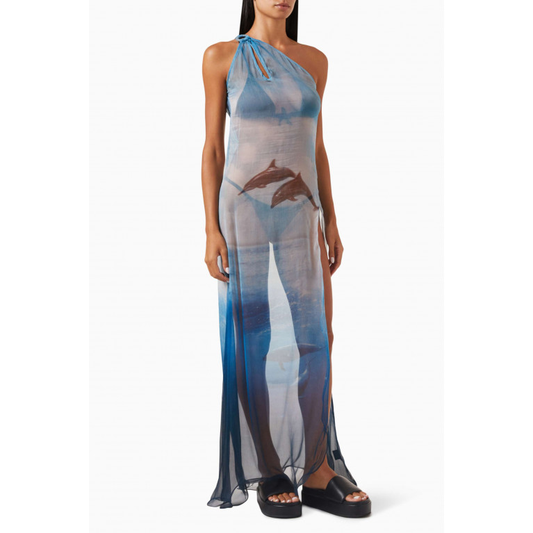 Leslie Amon - Fish Tail Cover-up Maxi Dress in Chiffon