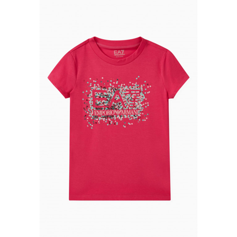 Emporio Armani - Sequin Logo T-shirt in Cotton Jersey Pink
