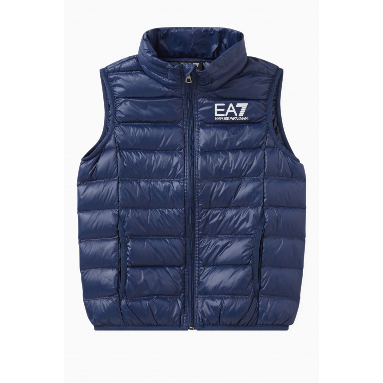 Emporio Armani - EA7 Logo-print Quilted Vest in Polyamide Blue