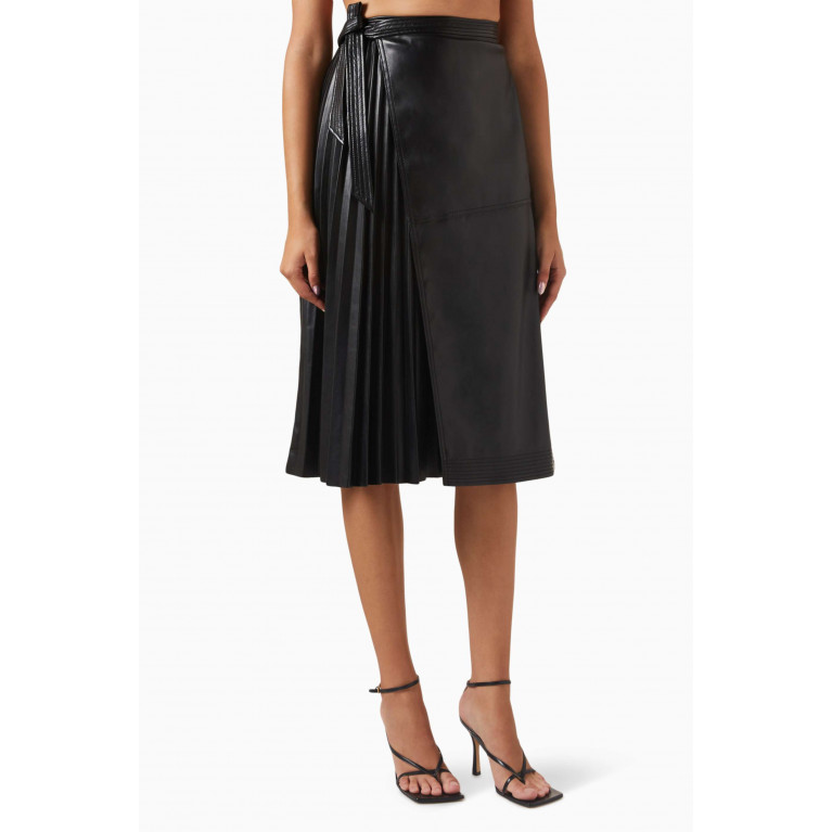 Simkhai - Mar Pleated Midi Skirt in Faux-leather