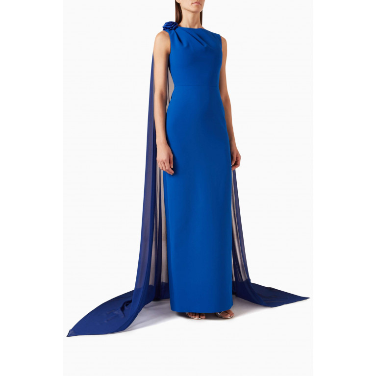 NASS - Sleeveless Cape Dress in Crepe Blue