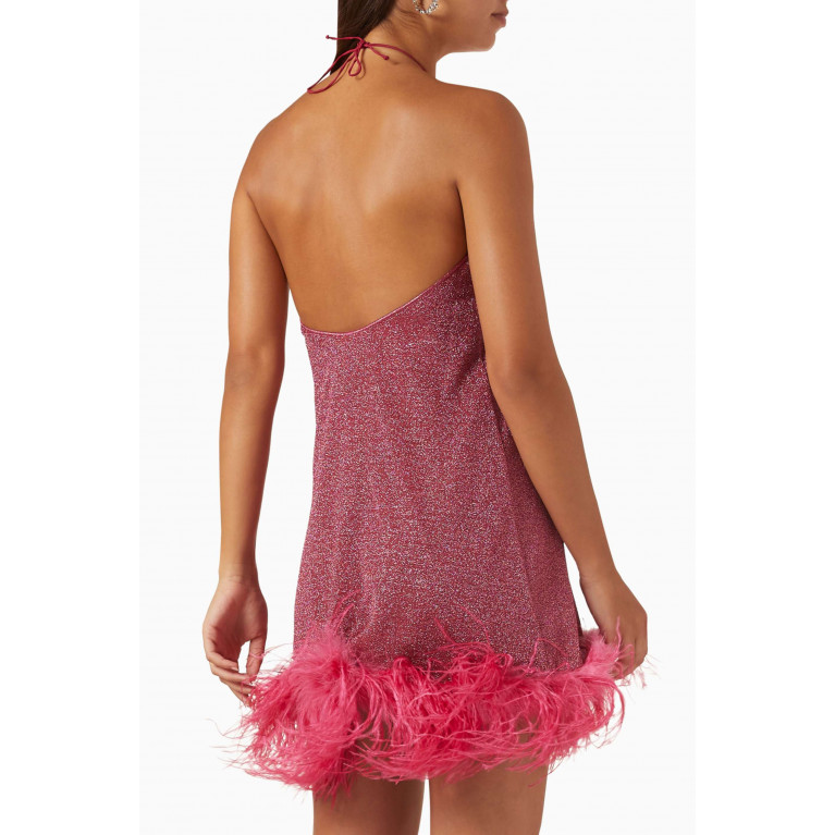 Oséree - Lumière Plumage Necklace Mini Dress in Lurex Pink