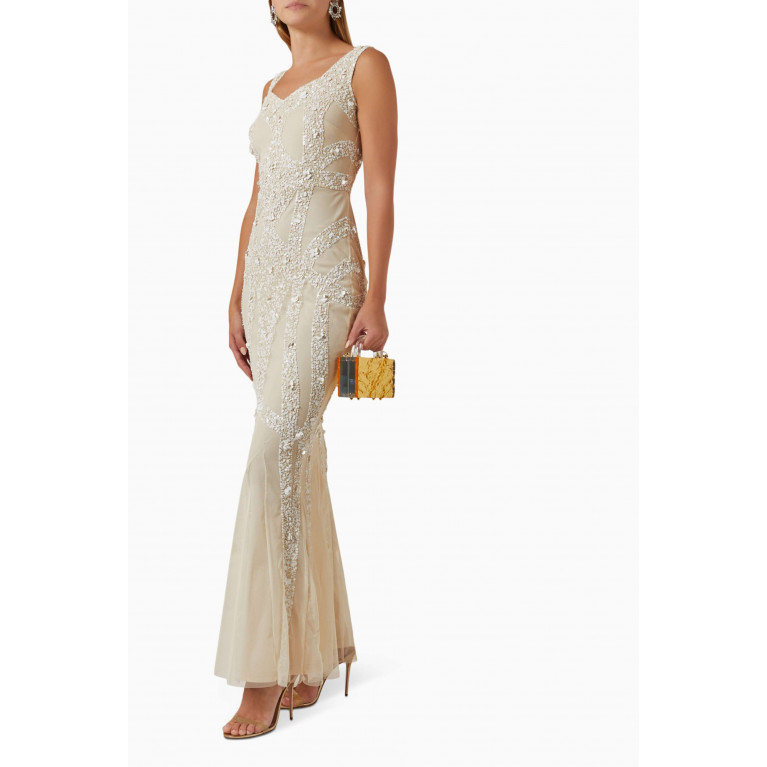 Amelia Rose - Sequin-embellished Mermaid Maxi Dress in Tulle Neutral