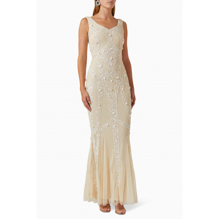 Amelia Rose - Sequin-embellished Mermaid Maxi Dress in Tulle Neutral