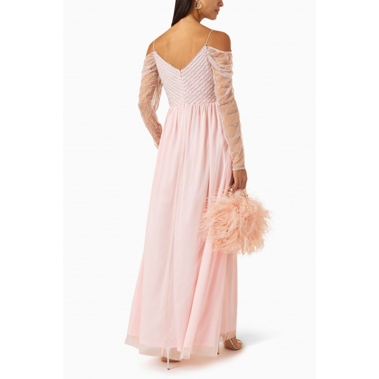 Amelia Rose - Off-shoulder Embellished Maxi Dress in Tulle