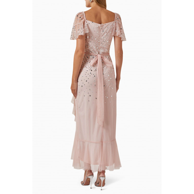 Amelia Rose - Embellished Ruffle-trimmed Midi Dress in Tulle Pink