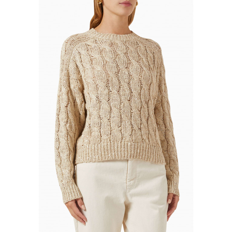 Brunello Cucinelli - Sequin-embellished Cable-knit Sweater Neutral