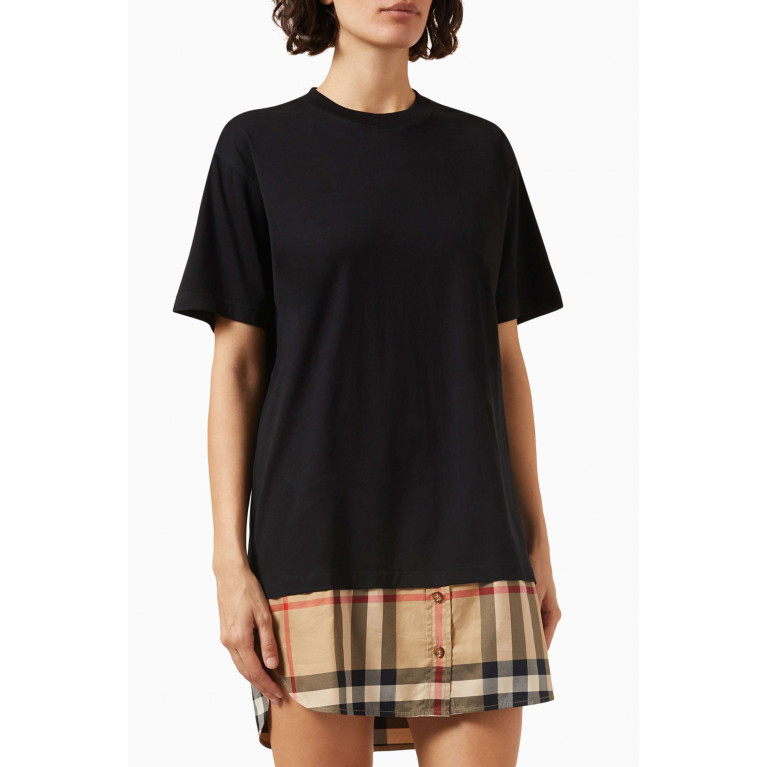 Burberry - Check Panel Oversized T-shirt Dress in Cotton