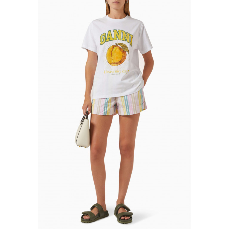 Ganni - Peach Print T-shirt in Organic Cotton-jersey