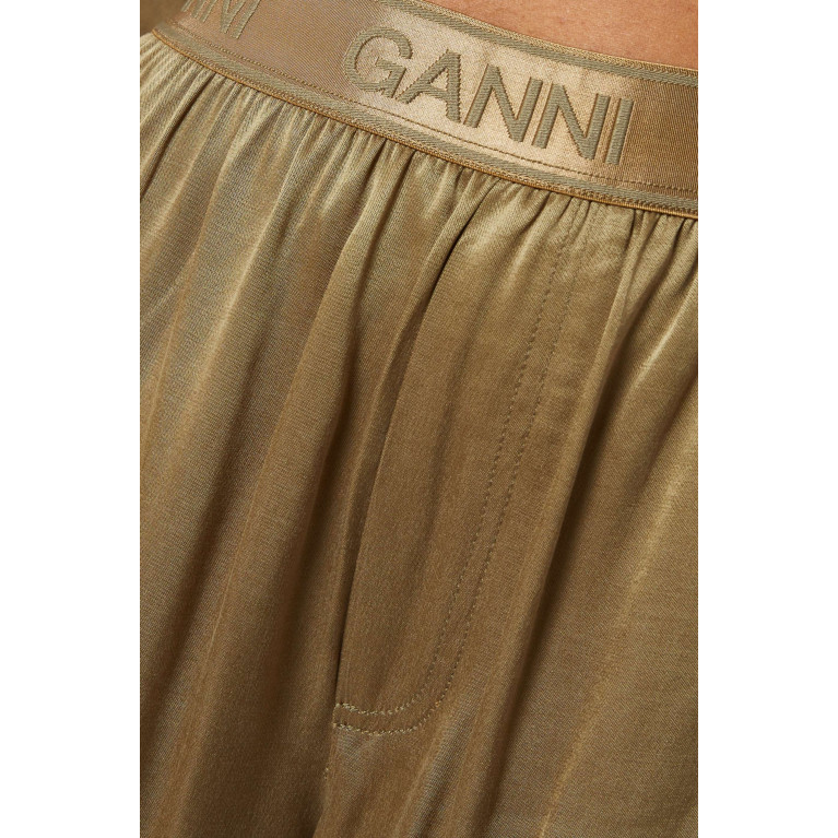 Ganni - Logo-tape Shorts in Washed Satin