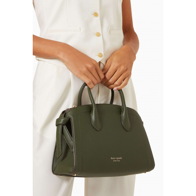 Kate Spade New York - Medium Knott Zip-top Satchel Bag in Leather Green