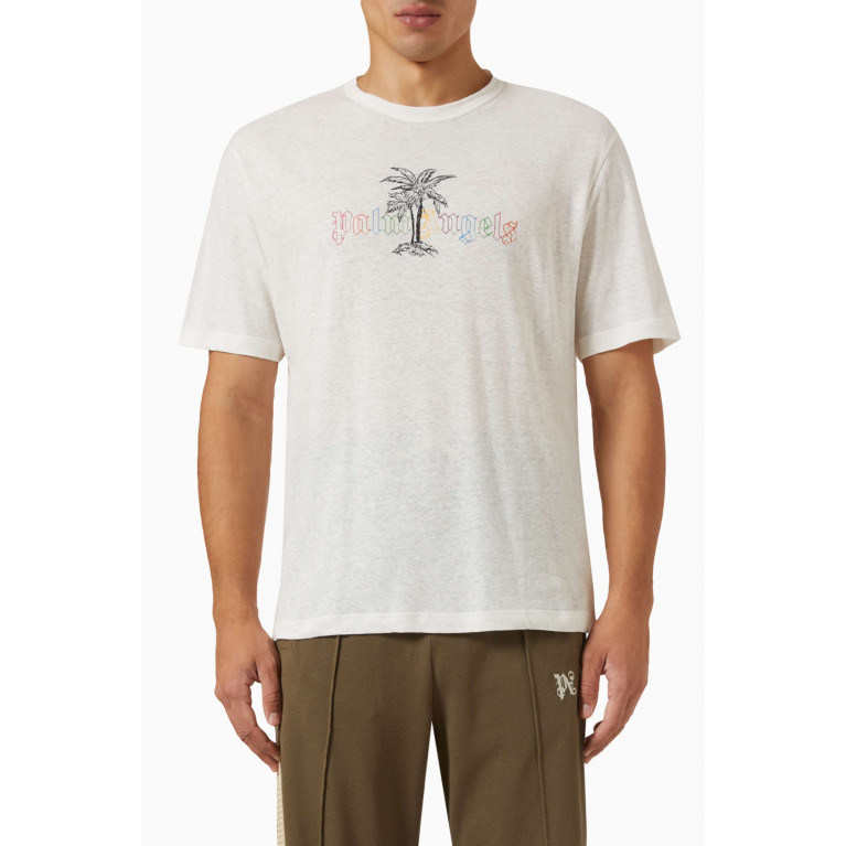Palm Angels - Graphic Logo Print T-shirt in Cotton Linen Blend Neutral