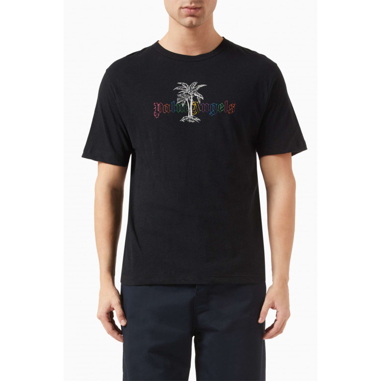 Palm Angels - Graphic Logo Print T-shirt in Cotton Linen Blend