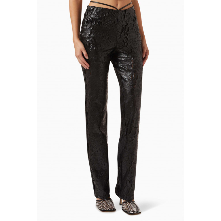 Rotate - Donita Pants in Floral-embossed Coated Fabric