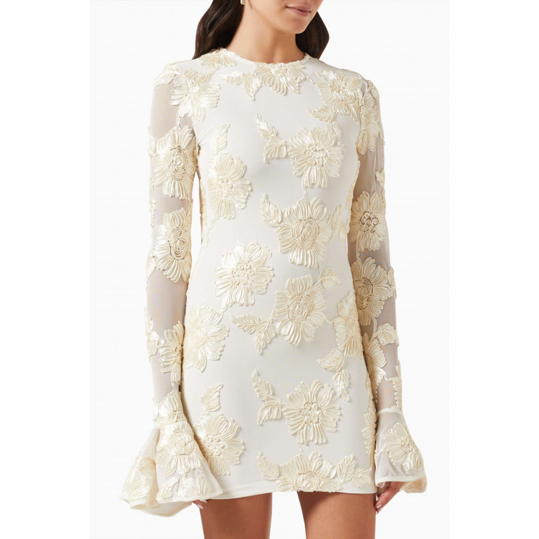 Rotate - Rosita 3D Floral-embroidered Mini Dress in Mesh
