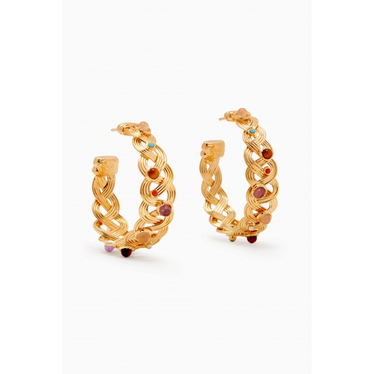 Gas Bijoux - Cesaria Cabochons Hoop Earrings in 24kt Gold-plated Metal