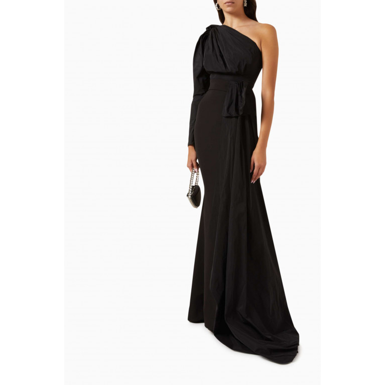 Rhea Costa - One-shoulder Maxi Dress in Taffeta & Crepe