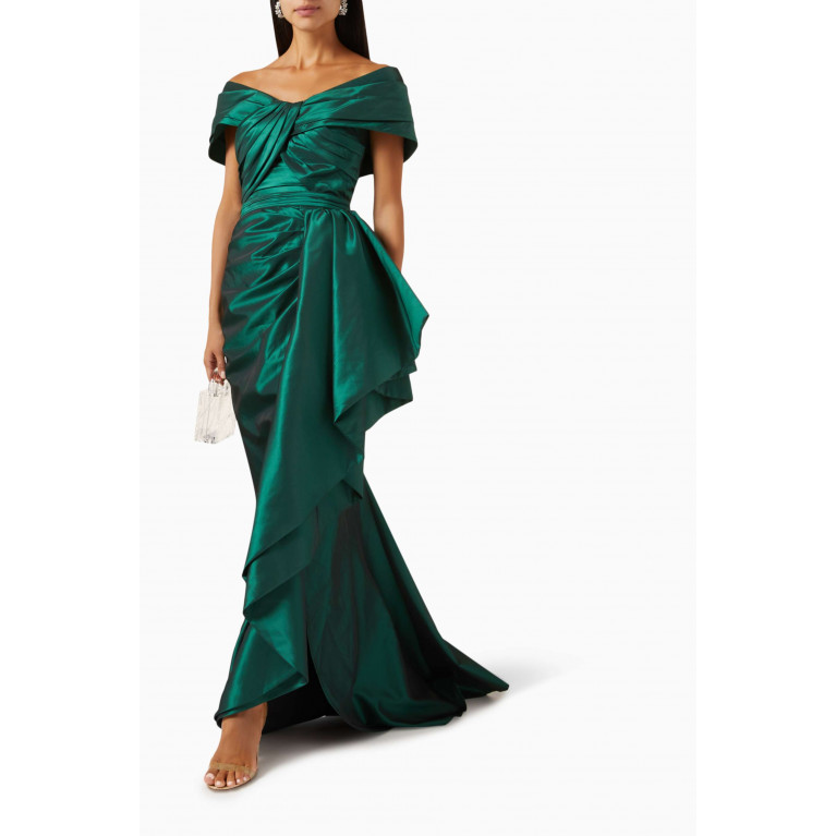 Zeena Zaki - Off Shoulder Lace Up Dress in Taffeta