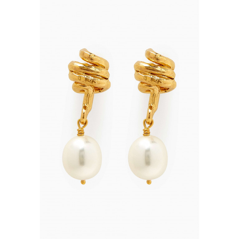 Alighieri - The Celestial Raindrop Pearl Earrings in 24kt Gold-plated Bronze
