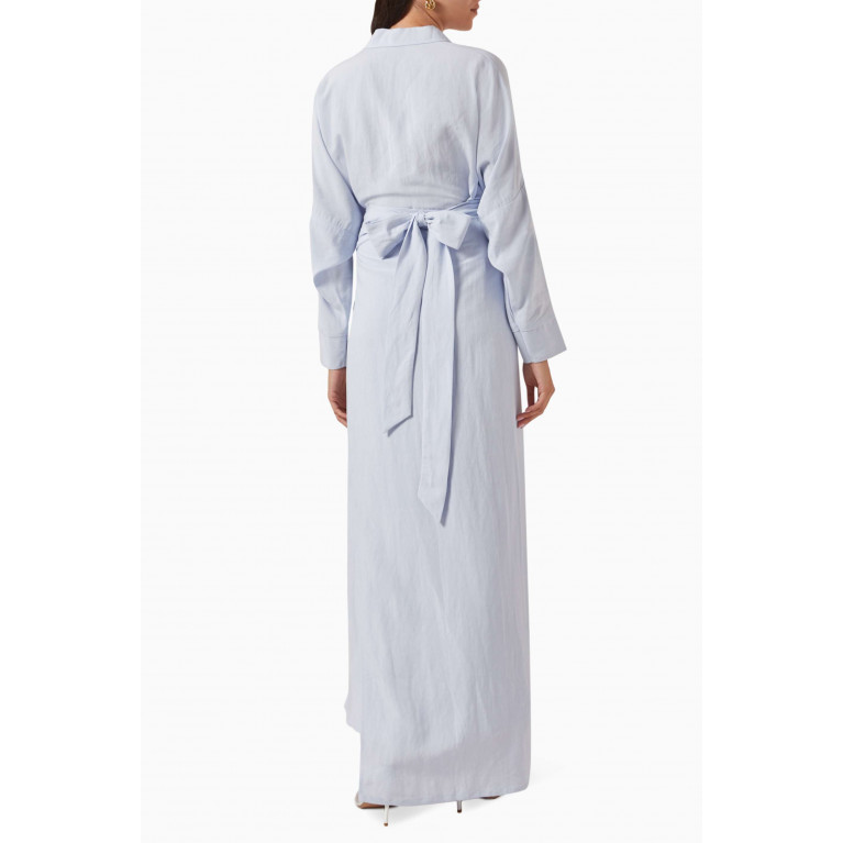Roua AlMawally - Summer Wrap Dress in Linen Blend Blue