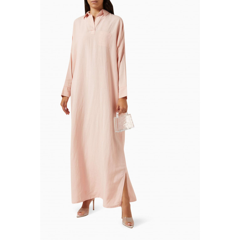 Roua AlMawally - Summer Wrap Dress in Linen Blend Pink