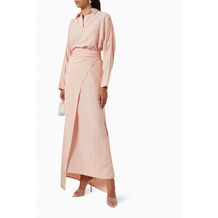 Roua AlMawally - Summer Wrap Dress in Linen Blend Pink