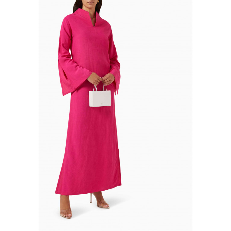 Roua AlMawally - Kimono Dress in Linen Blend Pink