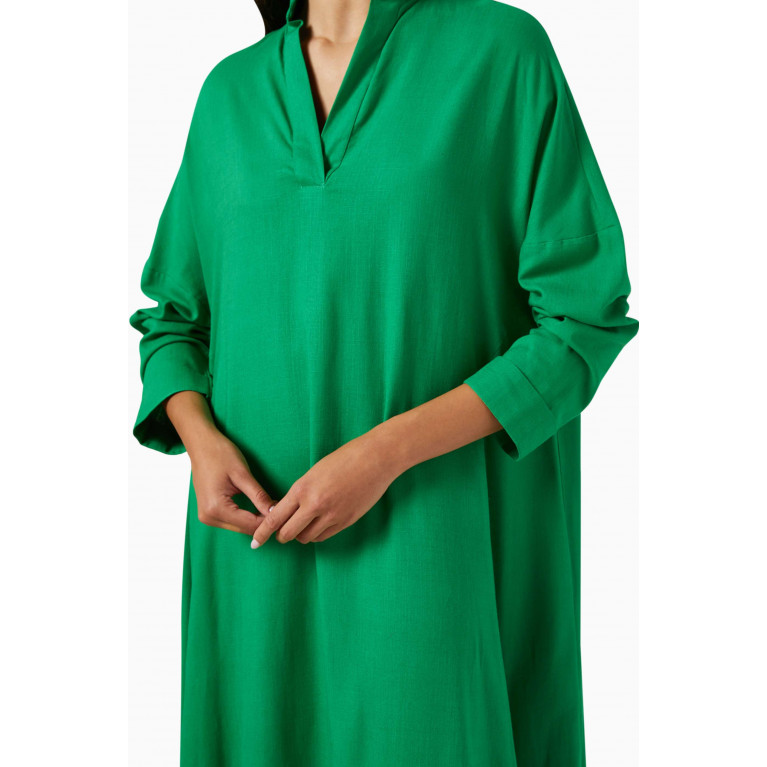 Roua AlMawally - Cloche Summer Kaftan in Linen Blend Green