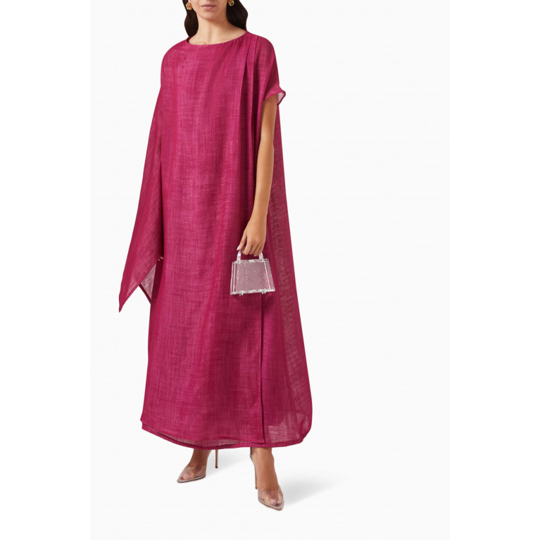 Roua AlMawally - Asymmetric Kimono Dress in Linen Pink