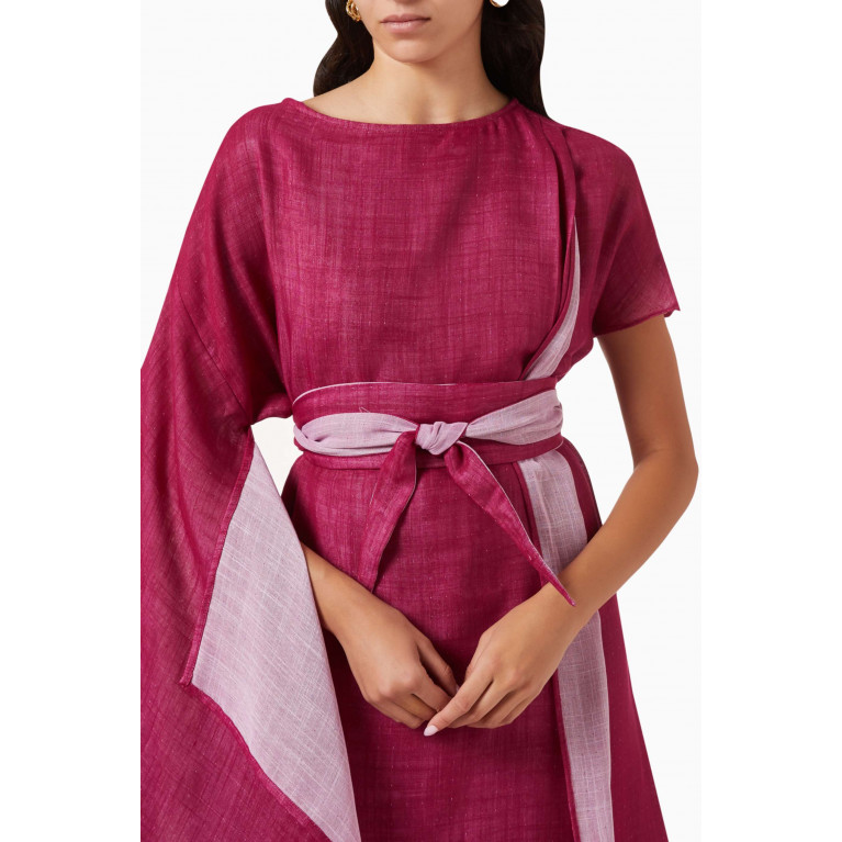 Roua AlMawally - Asymmetric Kimono Dress in Linen Pink