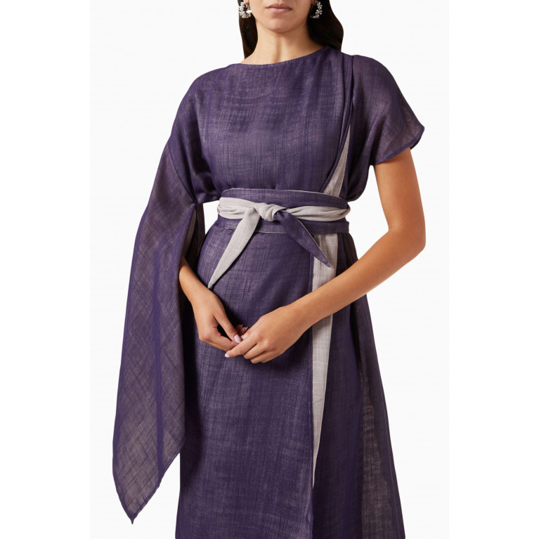 Roua AlMawally - Asymmetric Kimono Dress in Linen Purple