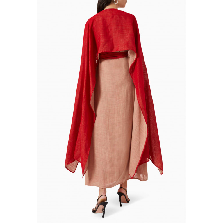 Roua AlMawally - Shawl Dress in Linen Red