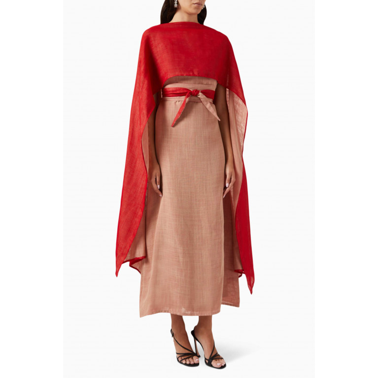 Roua AlMawally - Shawl Dress in Linen Red
