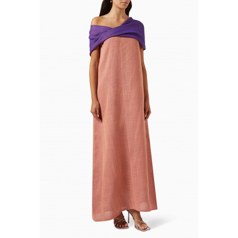 Roua AlMawally - Off-shoulder Dress in Linen Purple