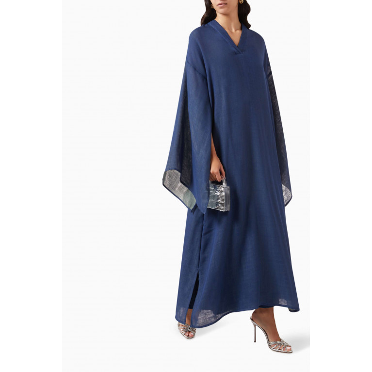 Roua AlMawally - Kimono Dress in Linen Blue