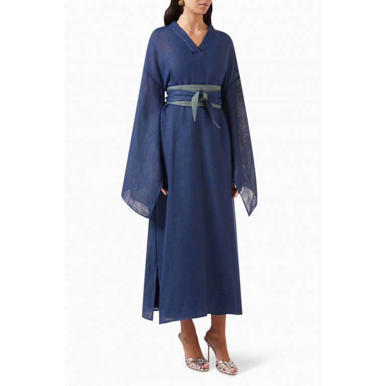 Roua AlMawally - Kimono Dress in Linen Blue