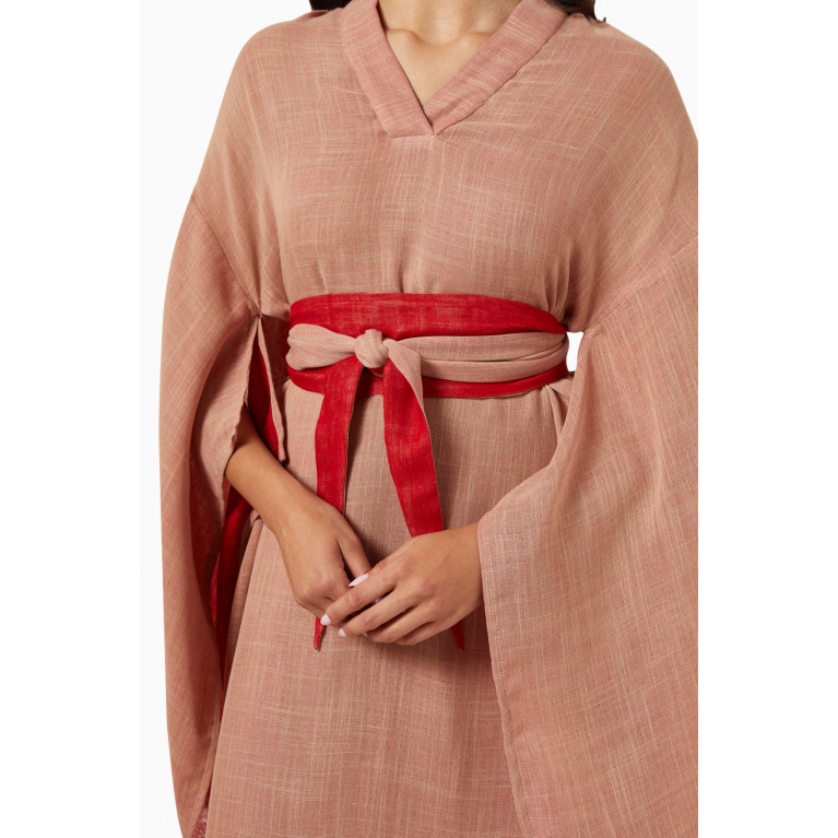 Roua AlMawally - Kimono Dress in Linen Red
