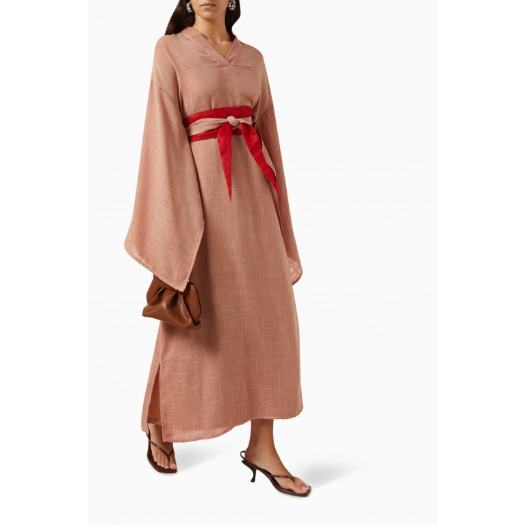 Roua AlMawally - Kimono Dress in Linen Red