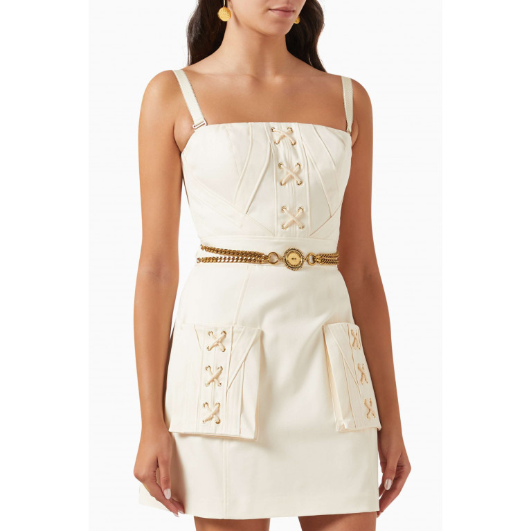Elisabetta Franchi - Criss-cross Pattern Mini Dress in Cotton Neutral