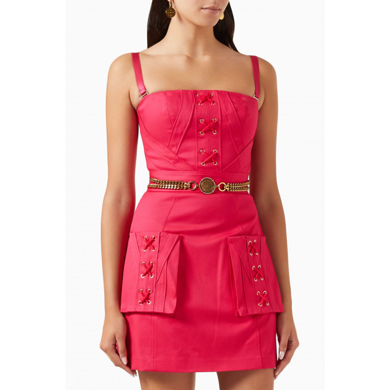 Elisabetta Franchi - Criss-cross Pattern Mini Dress in Cotton Pink