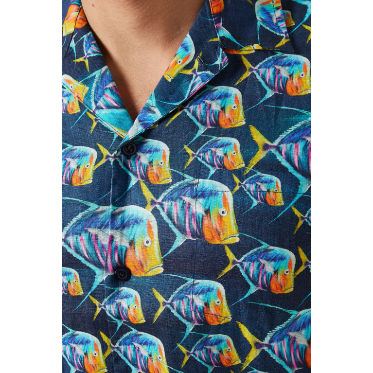 Vilebrequin - Piranha Print Bowling Shirt in Linen
