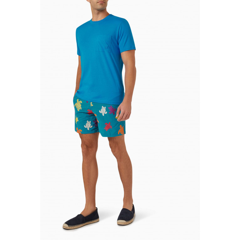 Vilebrequin - Mistral Embroidered Swim Shorts in Econyl® Blue