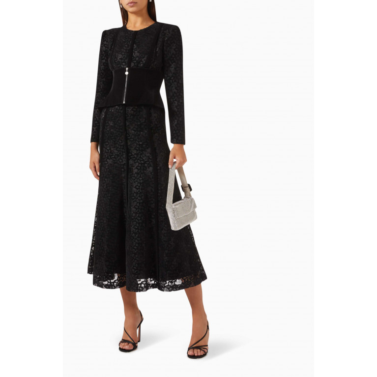 Qui Prive - Zip-up Corset Midi Dress in Velvet & Lace