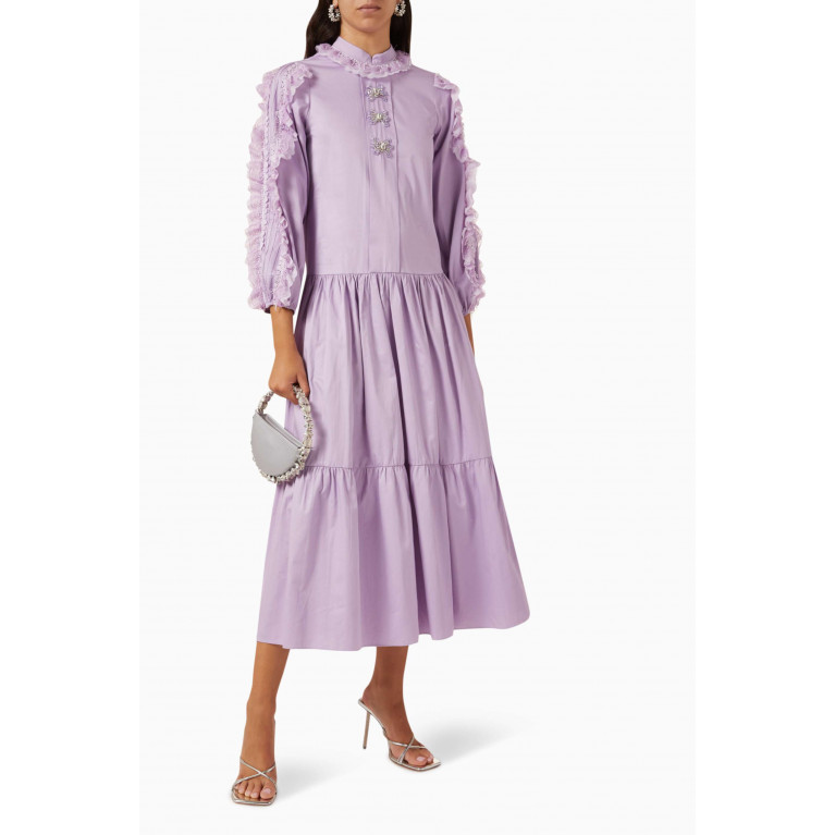 Qui Prive - Ruffled Midi Dress in Cotton Purple