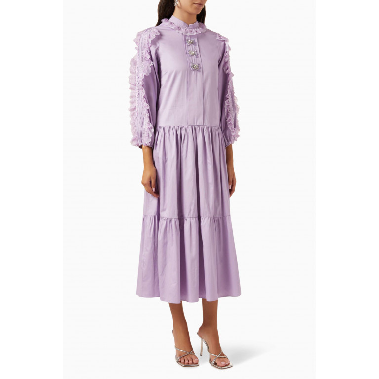 Qui Prive - Ruffled Midi Dress in Cotton Purple